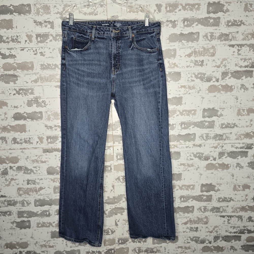Old Navy Jeans Womens 14 Extra High Rise Sky High Wide Leg Boho‎ Grunge Relaxed